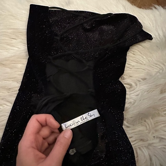 LUCY IN THE SKY Black Cowl Neck Sparkly Dress - Picture 6 of 7